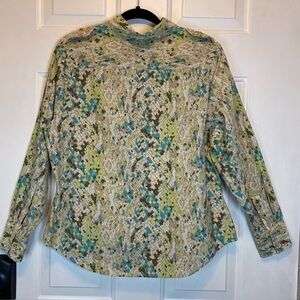 Kate Hill Woman Silk Blend Snake Print  w/ Gold Pattern Sz 1X Button-Up Blouse